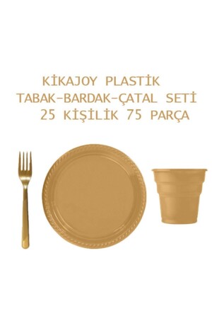 Kikajoy Plastic Luxury Gold 25-Piece Plate-Glass-Fork Set 019716 - Roll Up