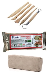 Kil Hamuru Set, 500 gr Beyaz Seramik Hamuru Ve Ahşap ,ebeşşuar, Modelleme Çamuru, Naturel TRU231 - AYMAGNET