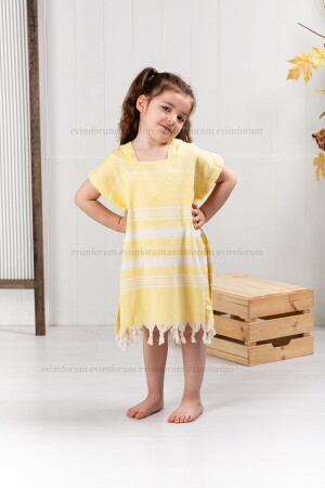 Kinder-Bademantel, Poncho, Baumwolle, Strandtuch, Peshtemal, gelber Poncho - Formeya