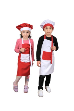 Kinder-Küchenschürze mit Hut, Rot-Weiß-Kombination, 2er-Set M1028 - Mandalin Consept