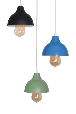 Kinder Modern Design Living Room - Kitchen - Children's Room Blue Black Green Color Pendant Lamp 3-Piece Chandelier KNDR88 - Fer Avize