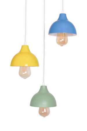 Kinder Modern Design Living Room - Kitchen - Children's Room Blue Yellow Green Color Pendant Lamp 3-Piece Chandelier KNDR88 - Fer Avize