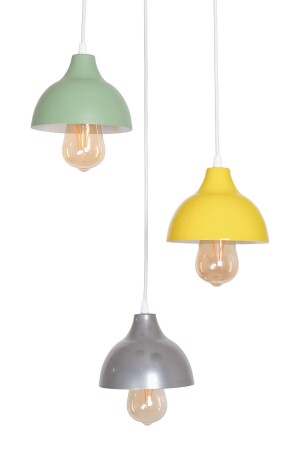 Kinder Modern Design Living Room - Kitchen - Children's Room Gray Yellow Green Color Pendant Lamp 3-Piece Chandelier KNDR88 - Fer Avize