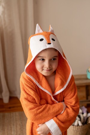 Kinderbademantel Fox Modell mit Kapuze aus Baumwolle - Çarşaf Dünyasi