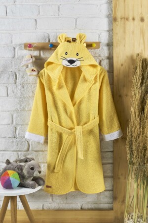Kinderbademantel mit Kapuze, 100 % Baumwolle, wasserabsorbierend, für Babys, Mädchen, Jungen, Löwe, Gelb. ELYPRKR00978 - ELY PARKER