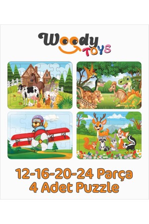 Kinderpuzzle aus Holz, 4er-Set, 24-20-16-12 Teile – Teddybär, Bauernhof, Wald, Dinosaurier puzzle026 - woody toys