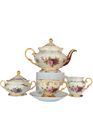 King Handmade Czechoslovak Rosa (with flowers) Tea Cup Set 15 Pieces - Nişantaşi Home