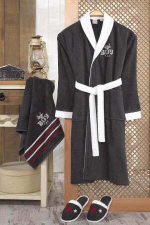 King Size Bamboo Children's Bathrobe Set Dark Anthracite V2 ZRKNK001 - Z&R Home