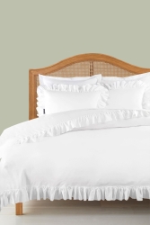 King Size Battal Boy Çift Kişilik Kar Beyaz Farbalalı -fırfırlı Pamuklu Otel Serisi Nevresim Takımı RHN7073B - RİTMOHOME