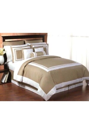 King Size Beige White Color Cotton Satin Duvet Cover Set kingbej6 - METİNEV