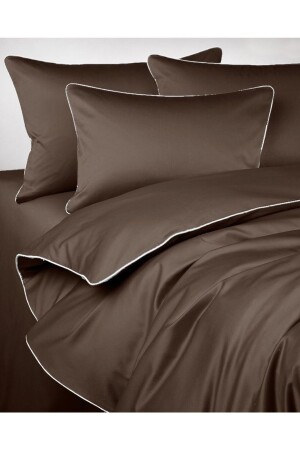 King Size Brown and White Bieli Cotton Satin Duvet Cover Set Kahvemking4 - METİNEV