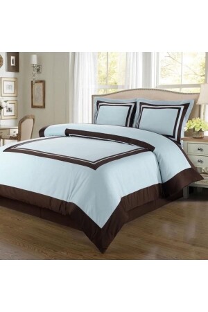 King Size Brown White Cotton Satin Duvet Cover Set BK-1235-0 - METİNEV