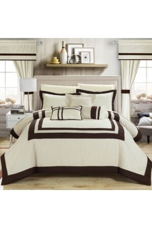 King Size Brown White Framed Duvet Cover Set KABZ55 - METİNEV