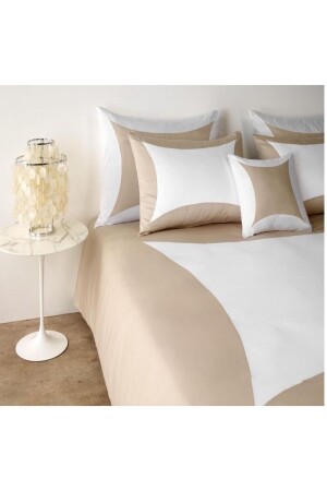King Size Cotton Satin Beige White Duvet Cover Set Ym45yz - METİNEV