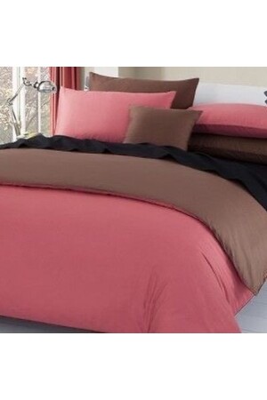 King Size Cotton Satin Duvet Cover Set with Pink Brown Color and Black Sheets kingkarmiskrenk - METİNEV