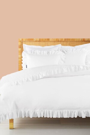 King Size Double Size Double Off-White Ruffled Cotton Hotel Series Duvet Cover Set RHN7073BB - RİTMOHOME