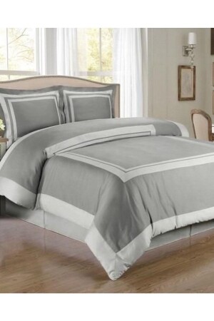 King Size Gray White Duvet Cover Set Cotton Satin byn13 - METİNEV