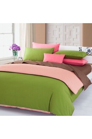 King Size Green Pink Cotton Satin Duvet Cover Set btgreen - METİNEV
