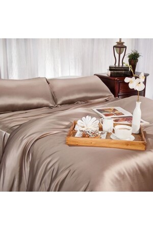 King Size King Size Cotton Satin Cappuccino Color Duvet Cover Set Kapiçinosz5 - METİNEV