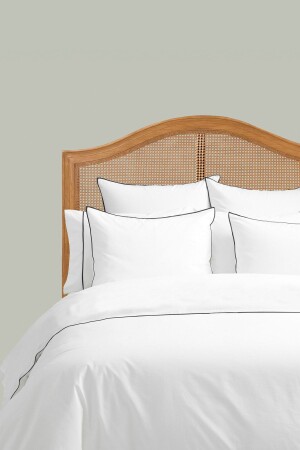 King Size King Size Double Duvet Cover Set Off White Plain Cotton Black Piping Hotel Series RHN2070B - RİTMOHOME