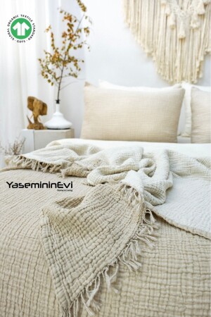 KING-SIZE-BETTDECKE/PIQUE AUS MUSLIN-NERZFARBEN - Yasemininevi