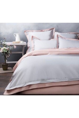 King Size Pink White Frame Double Layer Cornered Duvet Cover Set BH-w12 - METİNEV