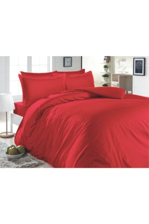 King Size Red Striped Cotton Satin Duvet Cover Set btyst - METİNEV