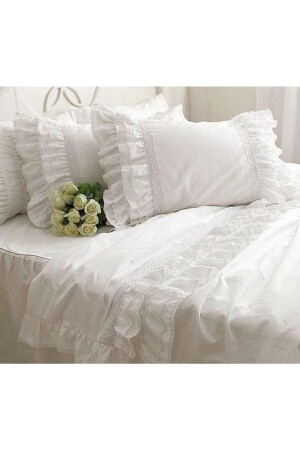 King Size Ruffled Laced Scalloped Duvet Cover Set bk130 - METİNEV