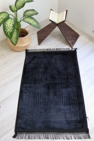 King Size Thick Plush Prayer Rug Non-Slip Base S1016 Black - Bilenler