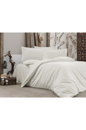 King Size White Striped Duvet Cover Set Cotton Satin byzçizbetyz4 - METİNEV