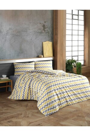 Kingsize Zigzag Patterned Duvet Cover Set Yellow Duvet Cover + Pillow Case 200 X 235 - Kaan