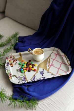 Kint Sugi Patterned Metal Tray - Tea Coffee Tray - Presentation Tray 21 Cm X 31 Cm TYC00629893852 - Evle