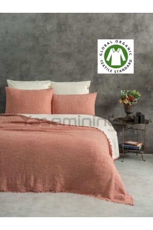Ziegelfarbene 4-lagige Musselin-Tagesdecke/2 Kissenbezüge TYC00801659832 - YASEMİNİNEVİ