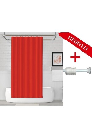 Kırmızı Banyo Perdesi Askı Hediyeli 180x200cm Tek Kanat Duş Perdesi- Renkli Banyo Duş Perdesi - Tropikhome