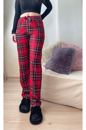 Kırmızı Siyah Beyaz Kadın Kadife Pijama Altı Eşofman Pamuklu - Betimoda