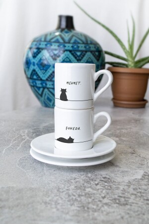 MNZ-Personalized Double Named Turkish Coffee كوب قهوة شخصية مع قطة واسم VG420371 - Vela Gifting