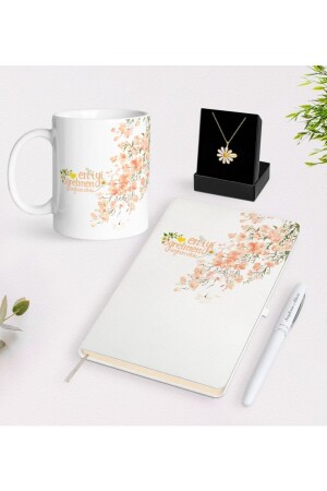 Kişiye Özel Papatya Temalı En Iyi Öğretmen Beyaz Kupa Defter Kalem Ve Isimli Papatya Kolye Hediye Se Bitmeyen55165 - Bk Gift