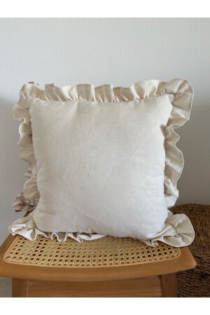 Kissenbezug aus gewaschenem Leinen in Beige mit Rüschen im Bohemian-Stil - Galia Tasarım