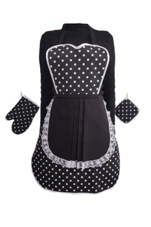 Kitchen Apron Handle Glove Set Black Polka Dot Waterproof t5643 - MoT Dekor
