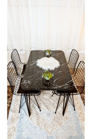 Kitchen Dining Table Set Marble Desencafe Table 4 Pieces Wire Chairs 1 Piece Table AS12345as - YusGos