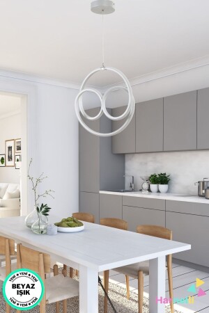 Kitchen Hall Entrance Living Room White LED Chandelier OPTİC - Harnelli