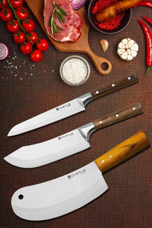 Kitchen Knife Set 3 Pieces Meat Bread Vegetable Fruit Chef Knife Set Cs7 - CASTLE KITCHEN