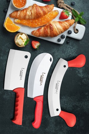 Kitchen Knife Set Cleaver Chicken Pizza Onion Pita Mincer Chopper Row Set 3 Pcs Mutfakk333 - LAZBİSA