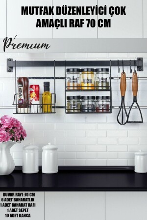 Kitchen Organizer Multi-Purpose 70 Cm Shelf (6 SPICE RACKS-1 STAND-1 RETRO BASKET-10 HOOKS) VG-1004 - vipgross