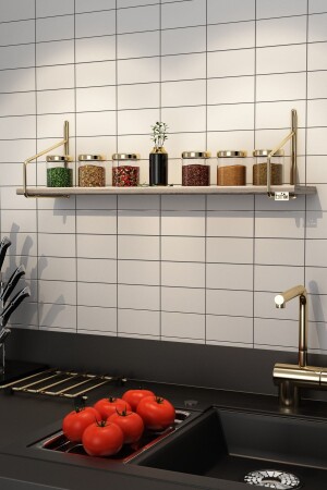 Kitchen Shelf Large Size, Children's Room Wall Shelf, Bathroom Shelf, Study Room Shelf, Bookshelf Gold BinoGold502 - Bino