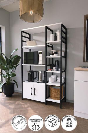 Kitchen Stand 2 Covers 8 Shelves Coffee Corner Kitchen Shelf Kitchen Bango White Bfg-Mtfk-Stand-2Kpk8Raf - Bofigo