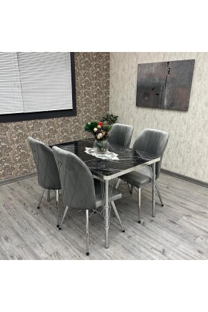 Kitchen Table Chair Set Rodonit 80-120 Ck Silver Kitchen Table Set for 4 People - By Orhan Güzel