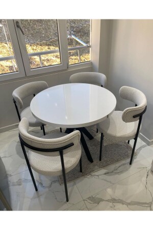 Kitchen Table Set - (LACK PANEL MDF) Round Table Chair for 4 People - Round Table Set - Elen Home
