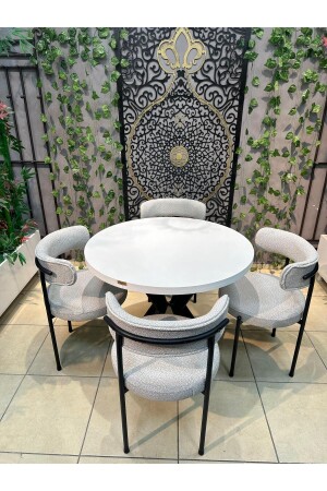Kitchen Table Set - Round Table and Chairs Kitchen Table Set for 4 People - Round Table Set - Uls Aksesuar