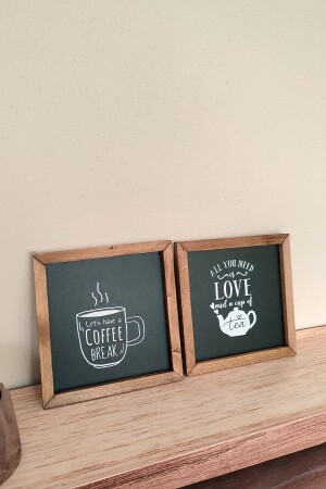 Kitchen Tea Coffee Corner Set of 2 Wooden Decor Wall Table Panel (BLACK) - Wooden Factory